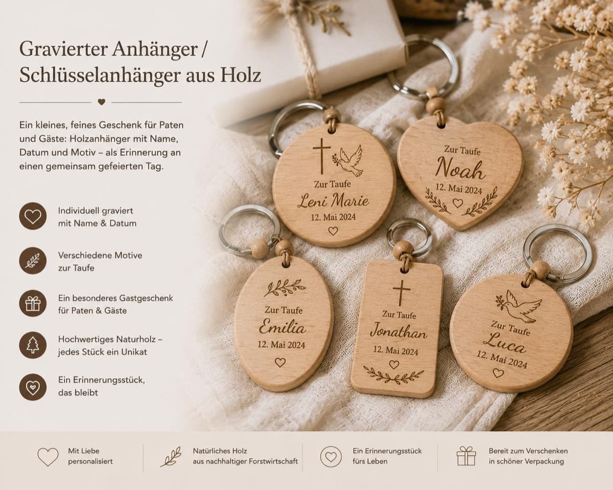 Gravierter Holz-Anhänger für Paten