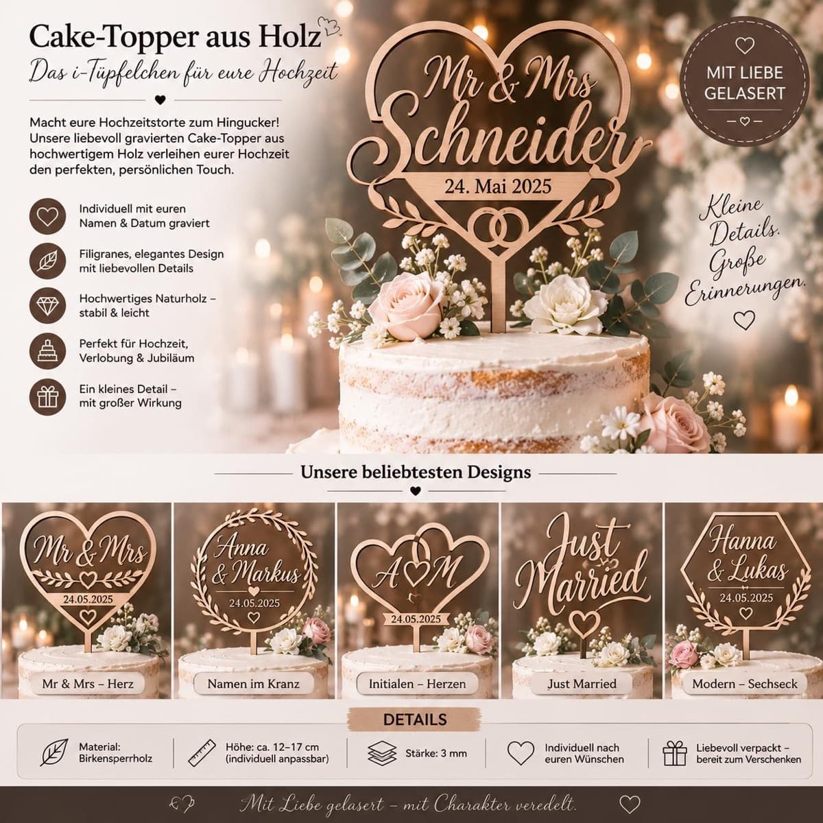 Cake-Topper aus Holz – Motivauswahl