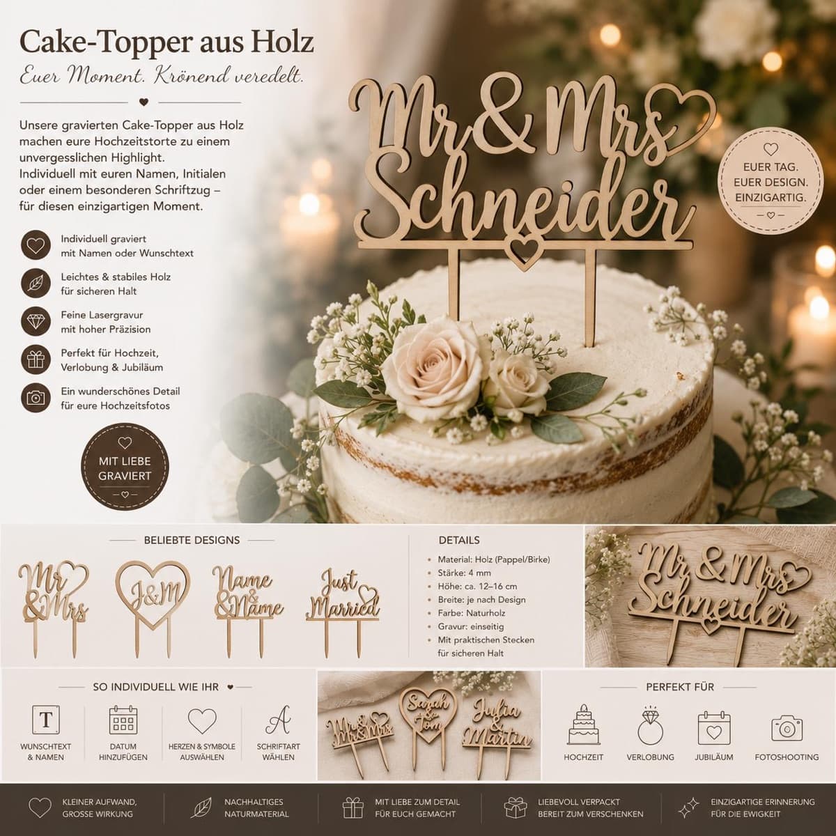 Cake-Topper aus Holz