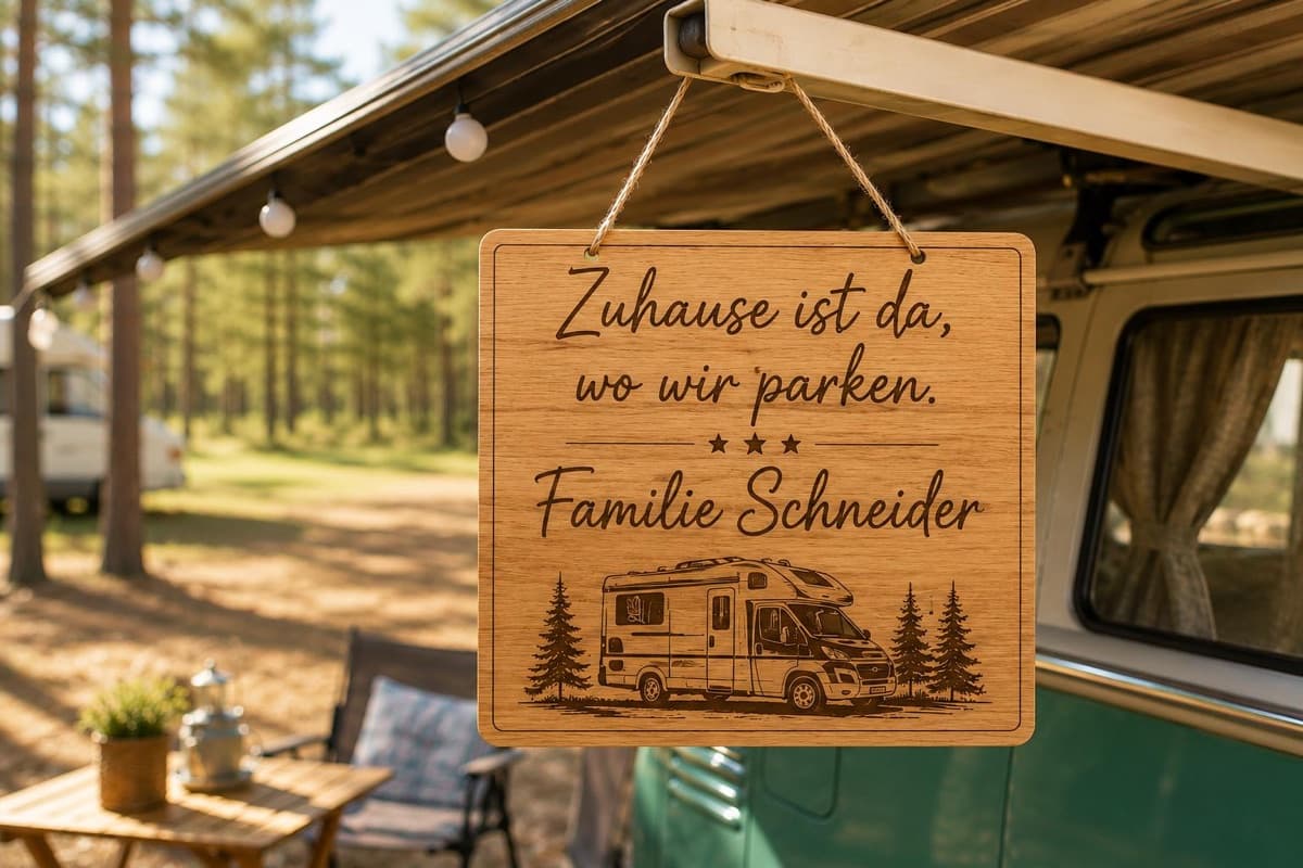 Holzschild „Zuhause ist da, wo wir parken"