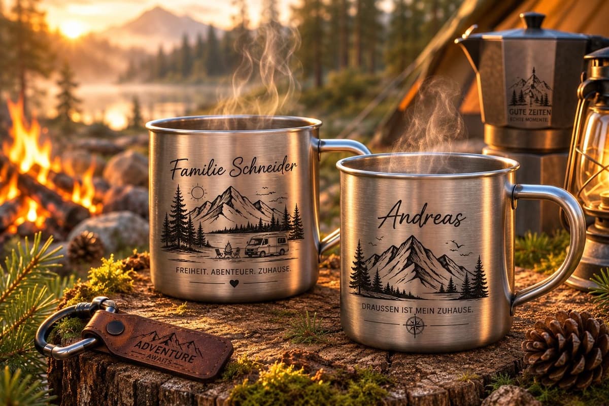 Emaille-Tasse mit Gravur