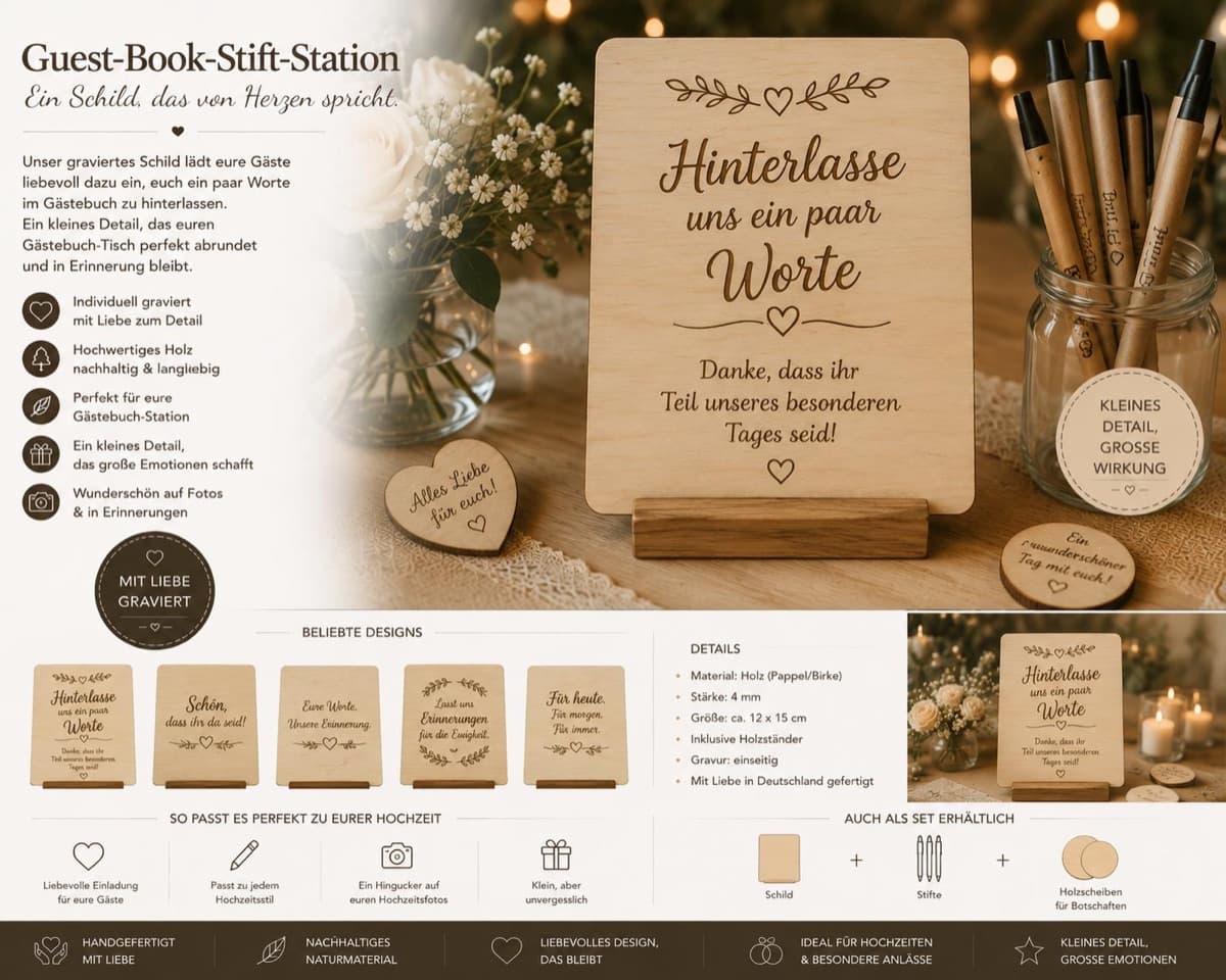 Guest-Book-Stift-Station aus Holz