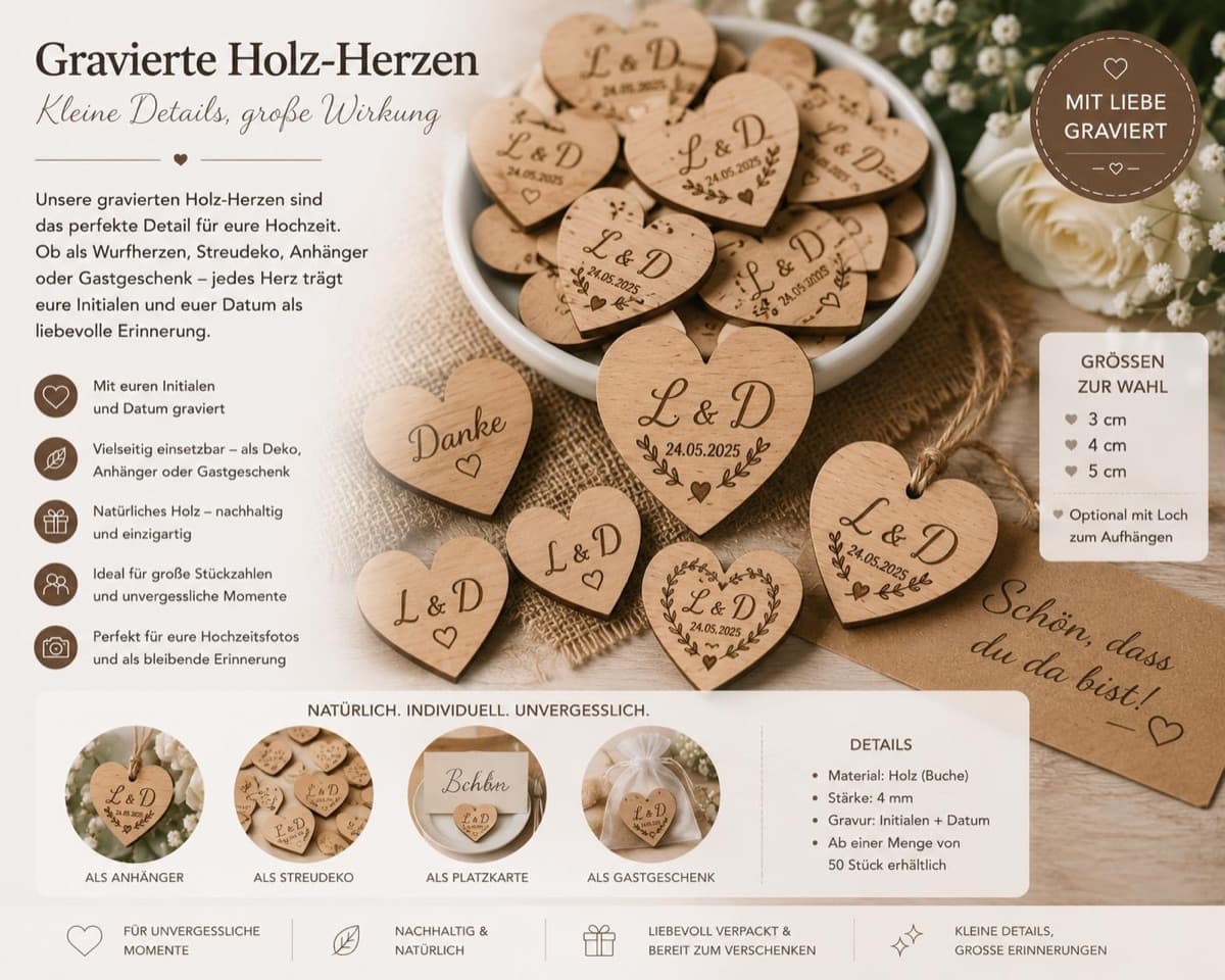 Gravierte Holz-Herzen