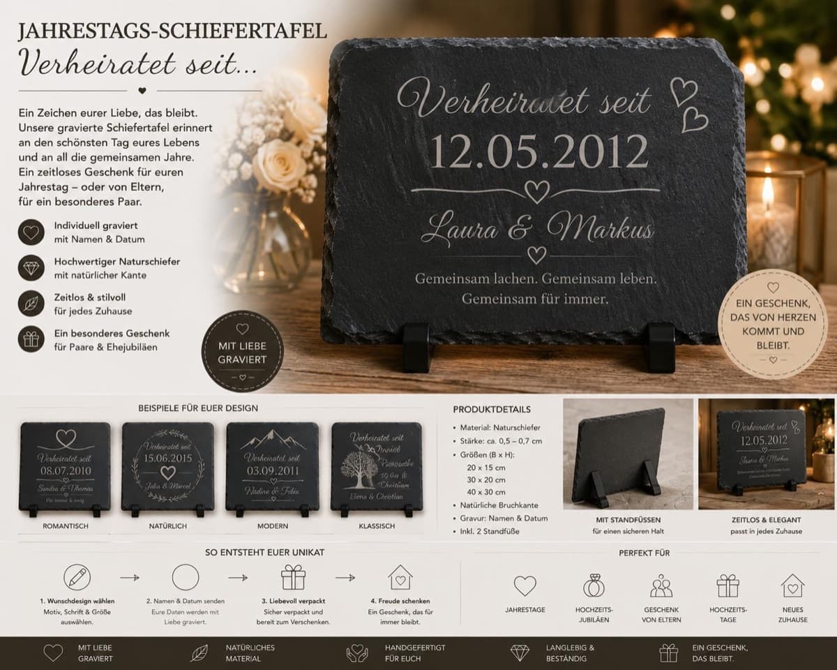 Jahrestags-Schiefertafel „Verheiratet seit"