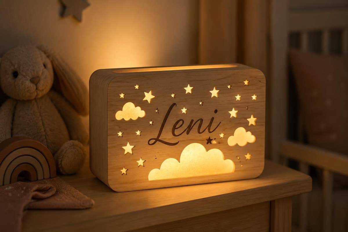 Nachtlicht aus Holz mit Name