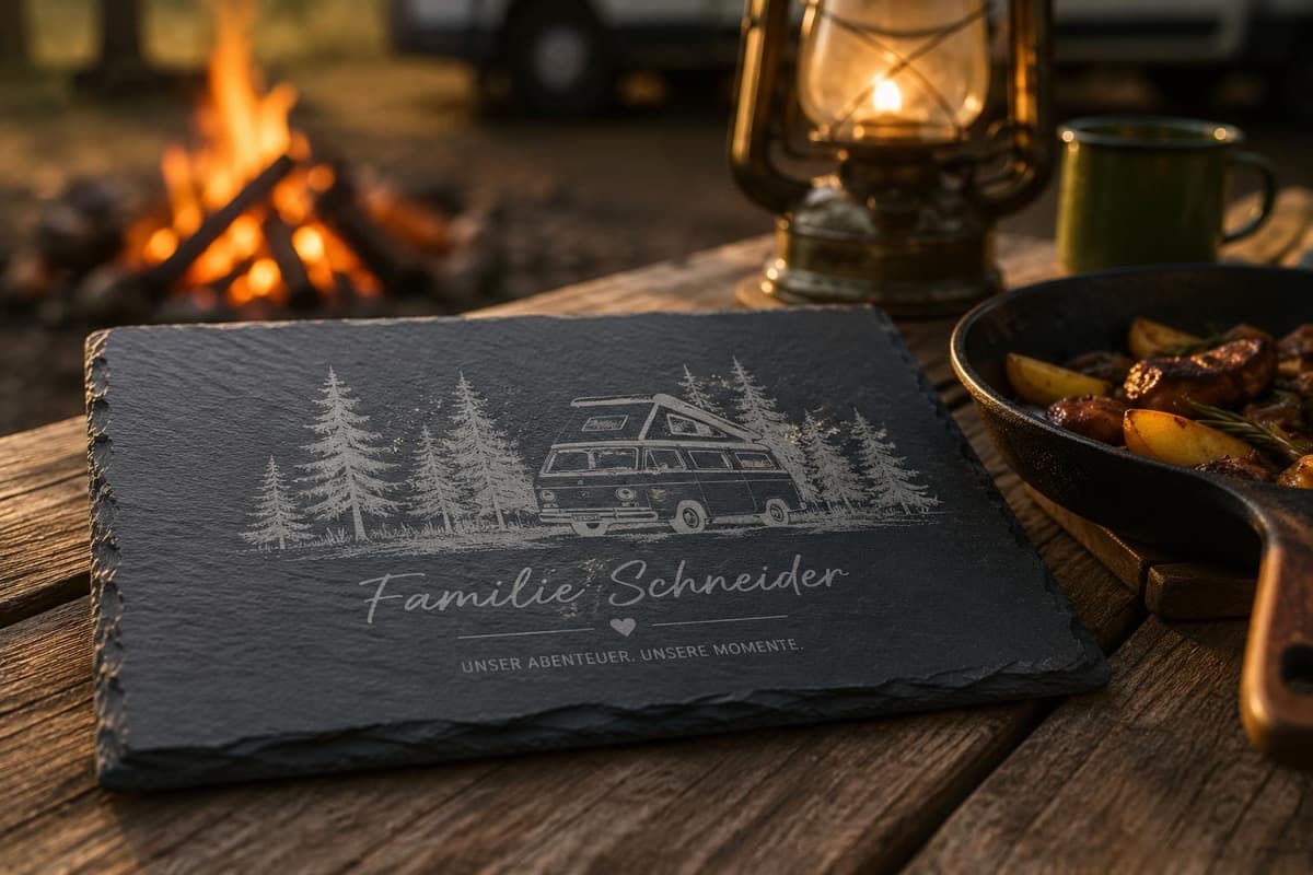 Schiefertafel „Familie" mit Wald-Motiv