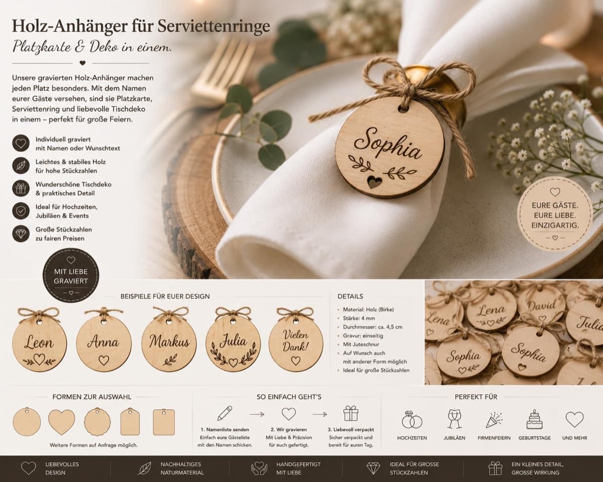 Holz-Anhänger für Serviettenringe