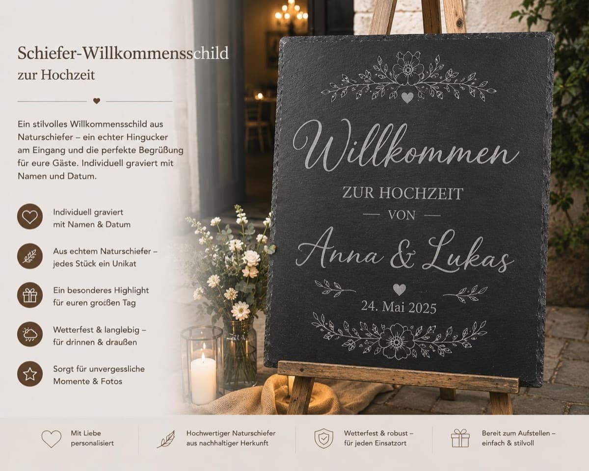 Schiefer-Willkommensschild zur Hochzeit